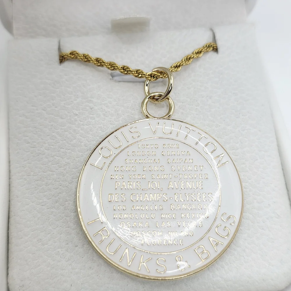 White Louis Vutton Medallion Pendant Necklace. On ATOLEA 18KT gold Plated Chain. - Picture 1 of 3